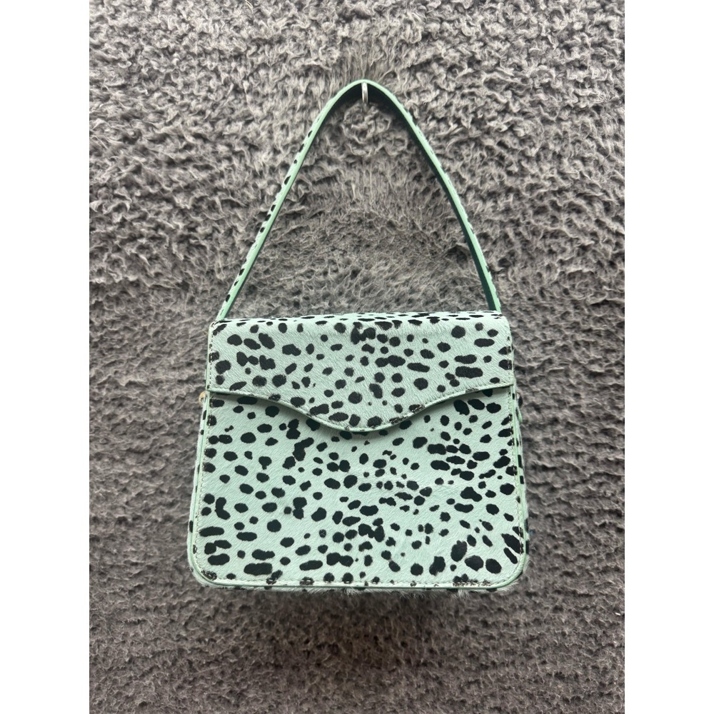 Edie Parker Dalmation Print Real Calf Hair Leather Hand Bag Green